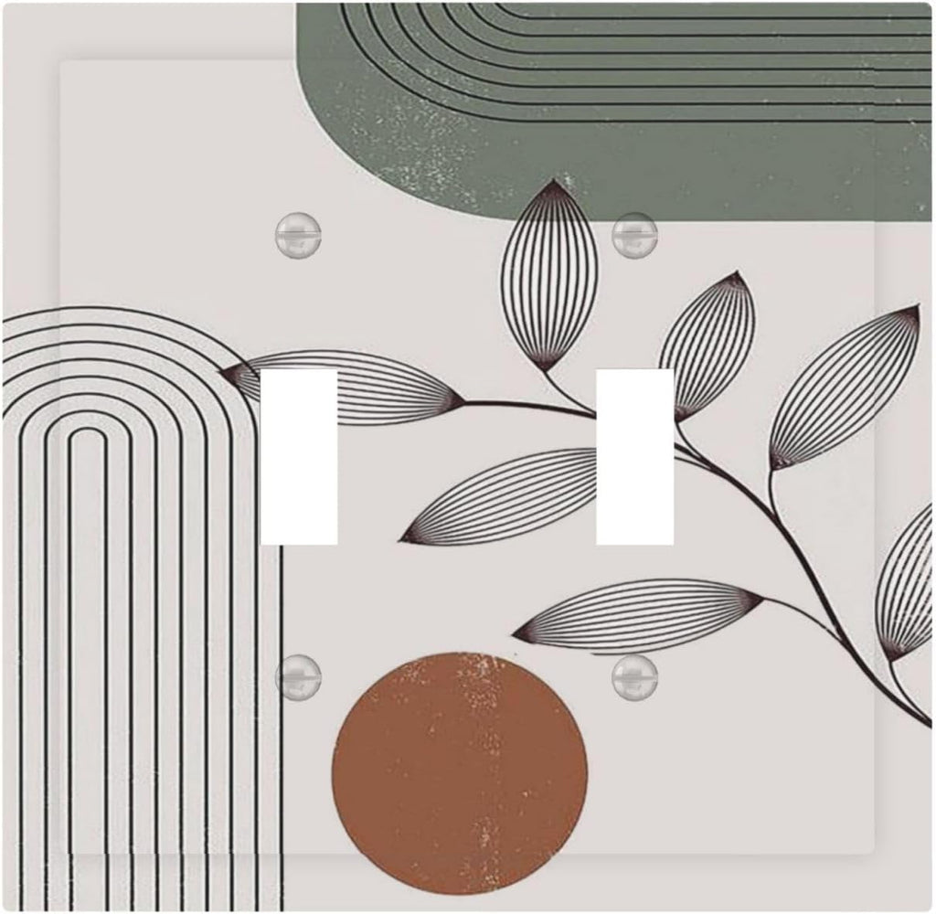 Decorative Switch Plates Sage Green Boho Nature Art Minimalist Geometric Plant 2 Gang Double Toggle Outlet Light Switch Cover Wall Plate Electrical Faceplate for Bedroom living Room Decor
