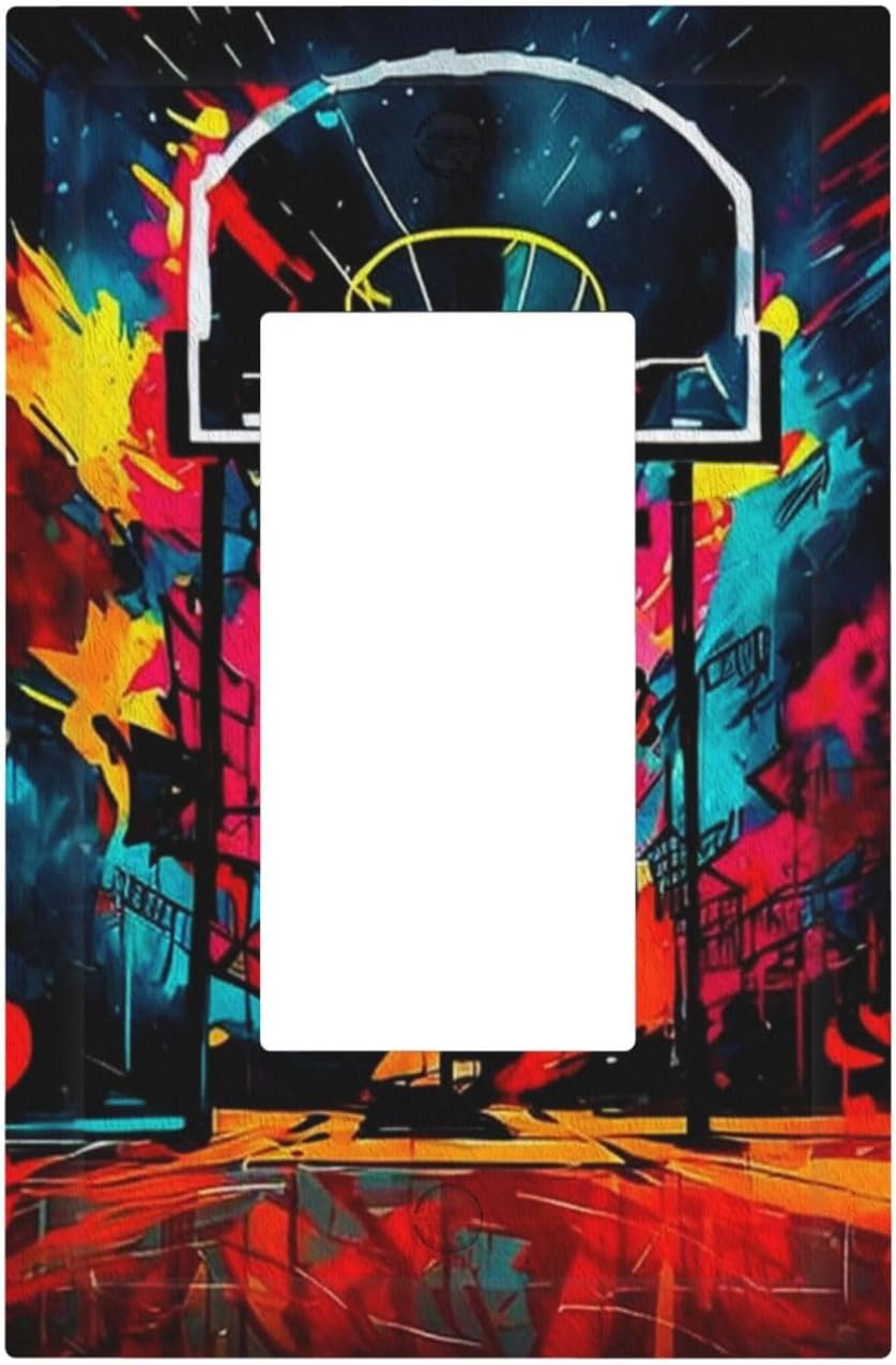 Colorful Graffiti Basketball Sport Basket Hippie 1 Gang Rocker Light Switch Covers Single Decora Outlet Wall Plate Decorative Switchplate Faceplate GFCI for Country Bathroom Bedroom Decor