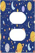 Stars Starry Night Sun Moon Planet Constellations Outlet Covers 1 Gang Duplex Light Switch Cover Wall Plate Decorative Switch Plates Electrical Receptacle Faceplate for Bedroom Bathroom