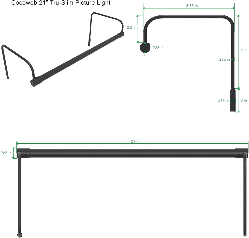 Cocoweb 21 Inch Tru-Slim Oil Rubbed Bronze Picture Light - LED, 2700K, Adjustable Arm, Plug-in, Toggle Switch, Sleek and Compact Design