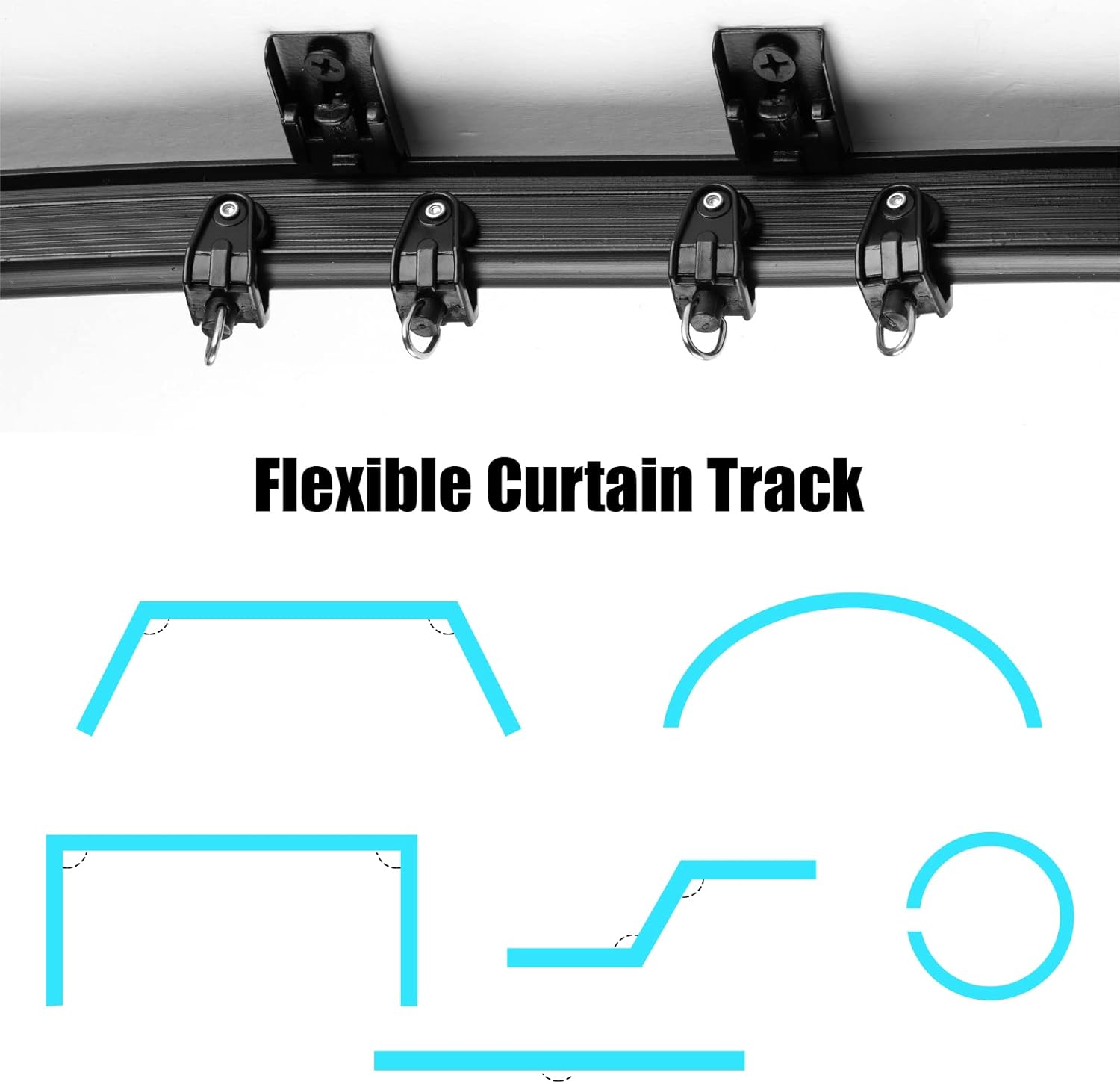 Jetec Curtain Tracks Ceiling Flexible Curtain Track Bendable Rail Curved Wall Mounted for Living Room Bedroom Divider Rod RV(5 Meter/ 16.4 Feet,Black)