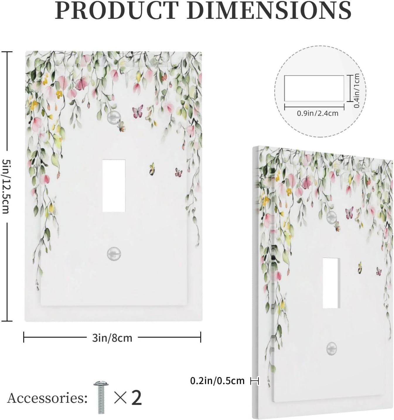 Watercolor Flowers Vine Colorful Butterfly Floral Decorative Light Switch Cover 1 Gang Single Toggle Device Electrical Faceplate Switchplates Decorator Outlet Wall Plate For Bed Room Living Room Decor