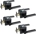 Passage Door Lever (No Lock), Heavy Duty Interior Square Handle for Hallway and Closet, Matte Black, Reversible for Right&Left Handed, 4Packs