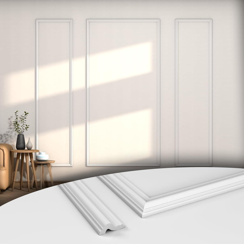 COUKIU 3 Sets Pre-Cut Wall Molding kit,Ready to Assemble Accent Molding Wainscoting Panels for Interior Walls Home Decor（3 Frames，Style2)