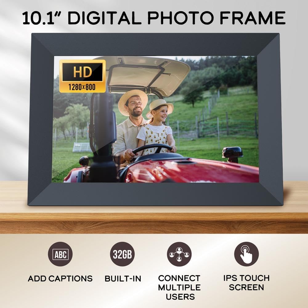 IMPECCA 10.1” Wi Fi Digital Picture Frame, Touch ScreenSmart Picture Frame, 32GB Storage up-to 50,000 Photos, Auto-Rotate, Slideshow, HD 1280x800 IPS Share via Frameo APP