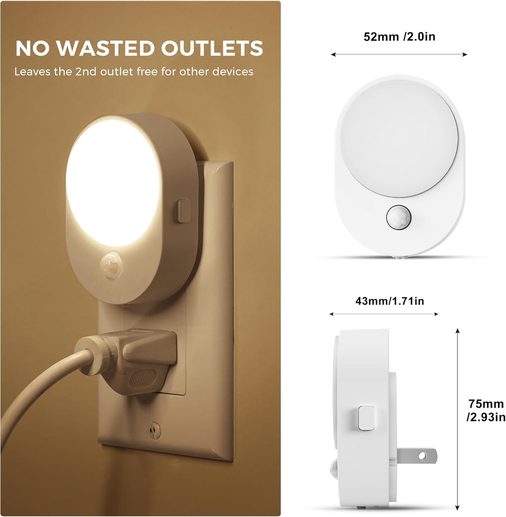 L LOHAS LED Plug in Night Light with Motion Sensor and Dusk to Dawn Sensor,[4-Pack] Night Lights Plug into Wall,3000K Soft White,30/60/100LM Dimmable Nightlight for Bathroom Hallway Kitchen