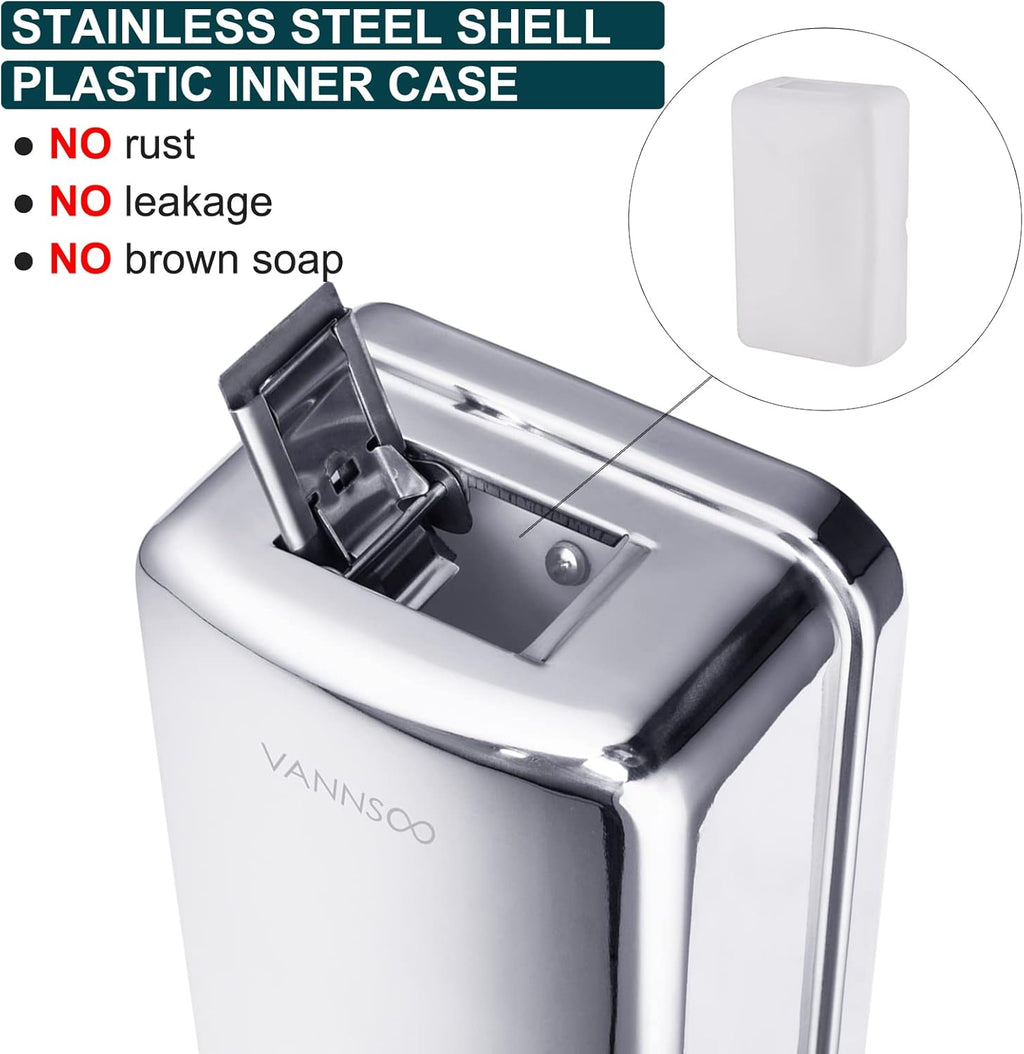 Commercial Soap Dispenser Wall Mount Stainless Steel Manual Liquid Pump Rust-Proof Leak Free for Bathroom (37 fl.oz./1100ml)