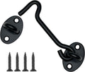 4 Pack 4" Hook and Eye Gate Latch, Stainless Steel Rust-Resistant Barn Door Lock Cabin Hooks for Gate Shutters Window Slide Barn Shed Cabinet Bathroom, with 16pcs Screw,Black