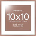 Homeforia 10x10 Mocha Picture Frame, High End Metal 10 by 10 Square Frames with Mat 8 x 8 Opening, 10by10 Poster Frames Matted to 8x8 Photo, Wall or Tabletop Frames, Tempered Glass, Wall Kit, Set of 1