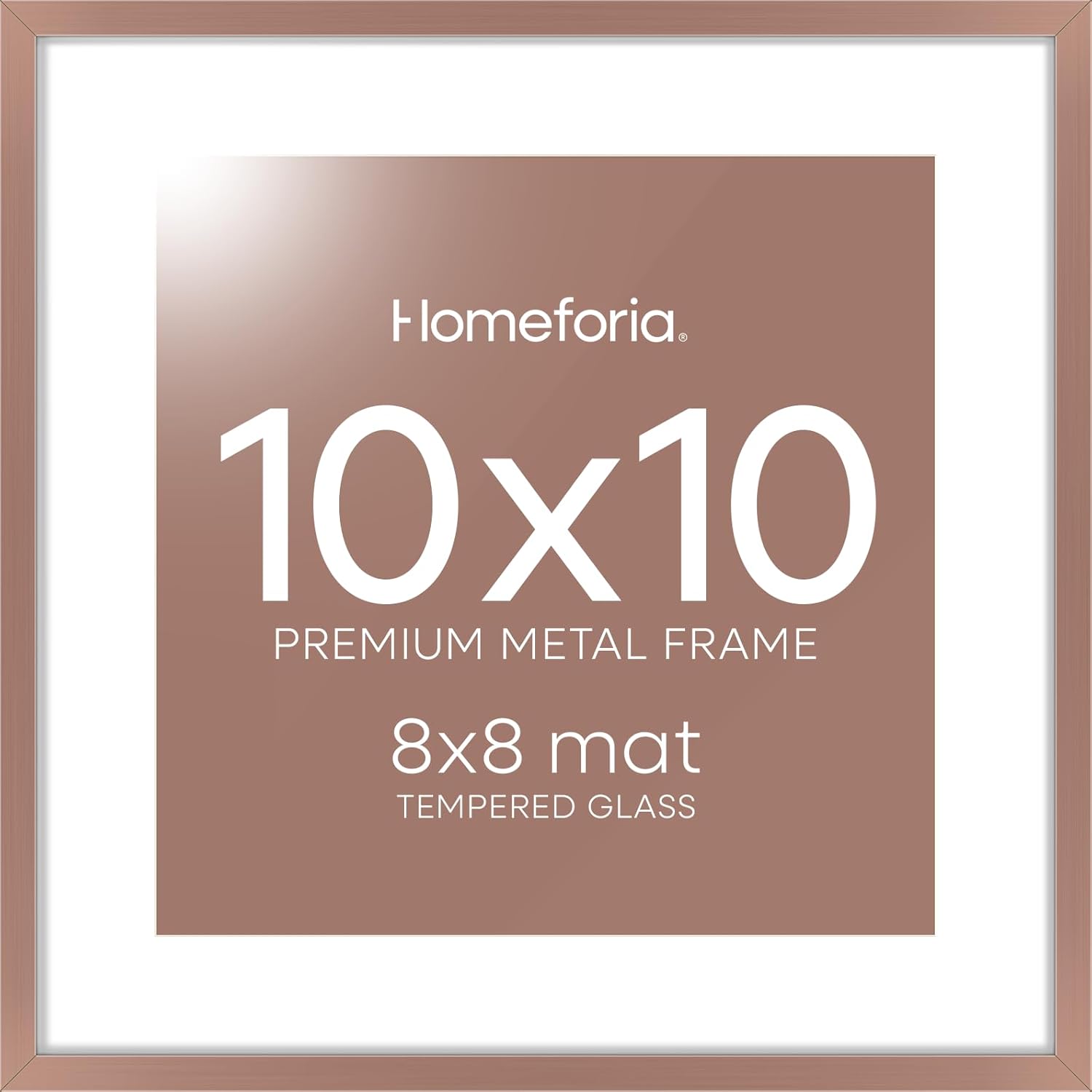 Homeforia 10x10 Mocha Picture Frame, High End Metal 10 by 10 Square Frames with Mat 8 x 8 Opening, 10by10 Poster Frames Matted to 8x8 Photo, Wall or Tabletop Frames, Tempered Glass, Wall Kit, Set of 1