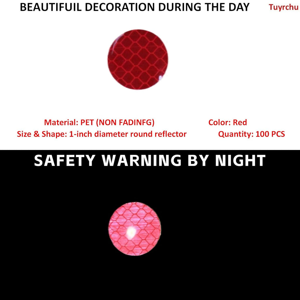 Non Fading Red Reflective Stickers 1-inch Diameter Round Reflector, Outdoor Waterproof High Visibility Warning Adhesive Tape (100 Pcs)