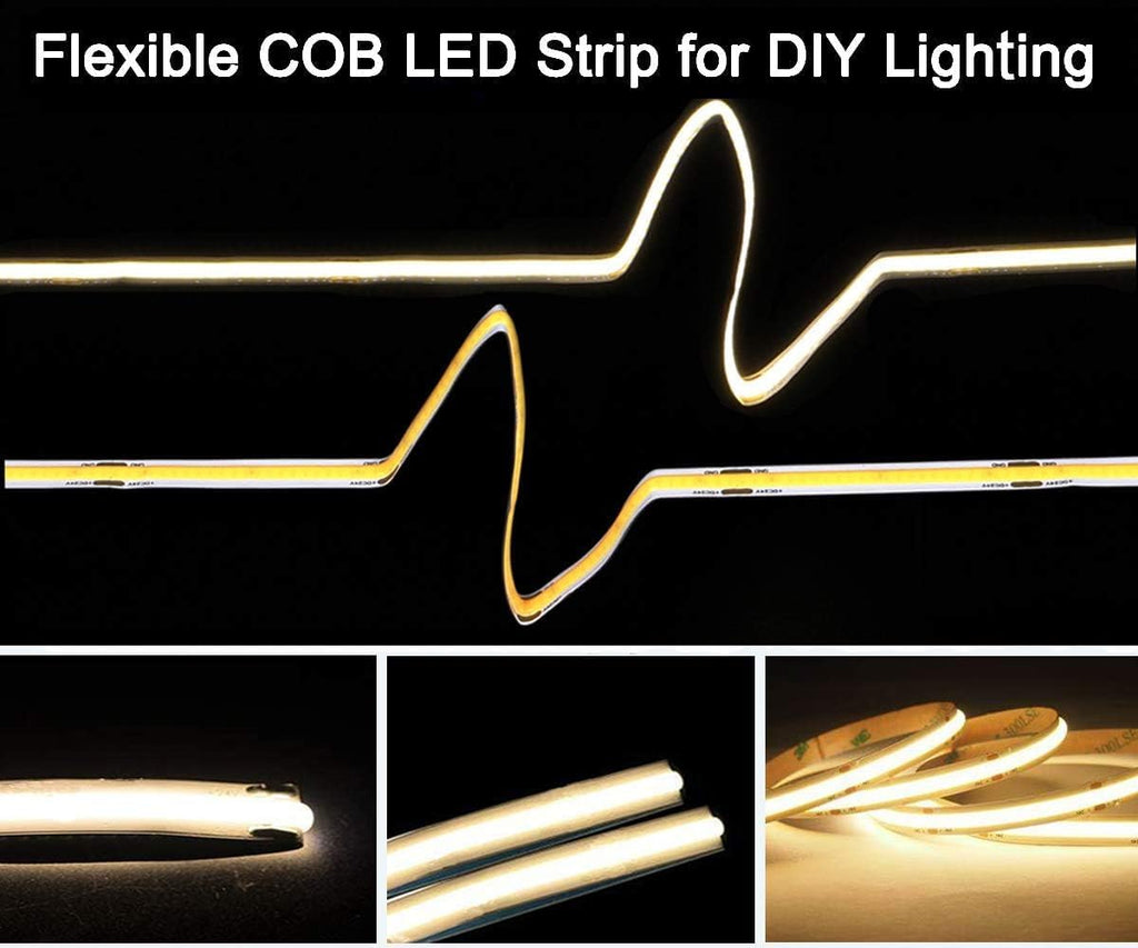 dephen UL-Listed COB LED Strip 16.4ft, Warm White Rope Lights 528LEDs/M, DC24V 5500Lm Flexiable and Cuttable Tape Lingting for Bedroom, Cabinet, Kitchen, Office, DIY