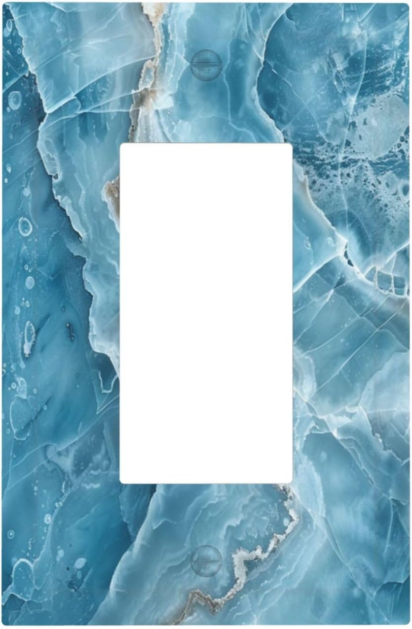 Decorative Outlet Covers Abstract Watercolor Blue Marble Texture 1 Gang Rocker Light Switch Cover Plate Single Wall Plates for Electrical Outlets Switch Plate Covers for Kitchen Decor