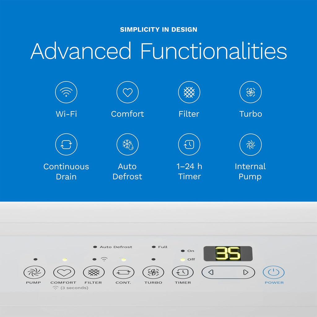 hOmeLabs Dehumidifier for Home, Office, Basements with Powerful Moisture Removal, Humidity Control, Auto Shut-off, Quiet Operation - 7,500 Sq Ft Wi-Fi with Pump (50 Pint MAX 120 Pint at 95°F, 90% RH)
