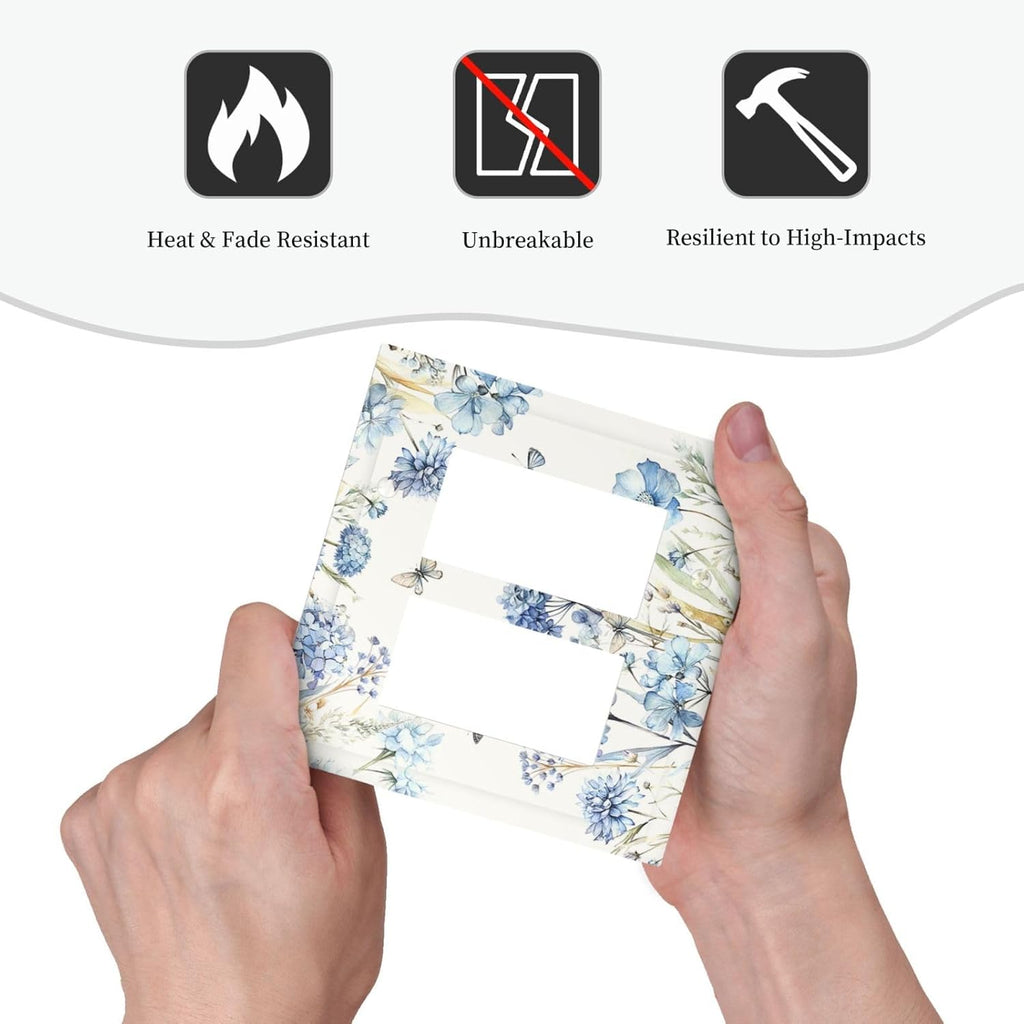 Decorative Outlet Covers Blue Floral Hydrangea Plants 2 Gang Double GFCI Rocker Electrical Wall Panels Light Switch Cover Plate for Bedroom Home Decor