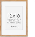 12x16 Picture Frame, Solid Oak Wood 12 x 16 Frame for Wall, 12 by 16 Picture Frames with Real Glass, 12x16 Frame Matted to 8.5x11, Rusitic Wood 12"x16" Poster Frame, Natural Oak Color, 1 Pack