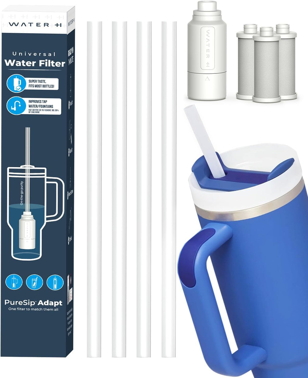 PureSip Adapt Stanley Bottle Straw, Reusable Straws with Filter, Stanley Straw Replacement 40 oz, 30 oz, Plastic Straws for WATERH Vita Bottle, Simple Modern, Hydro Flask (3 Filter + 5 Straws)