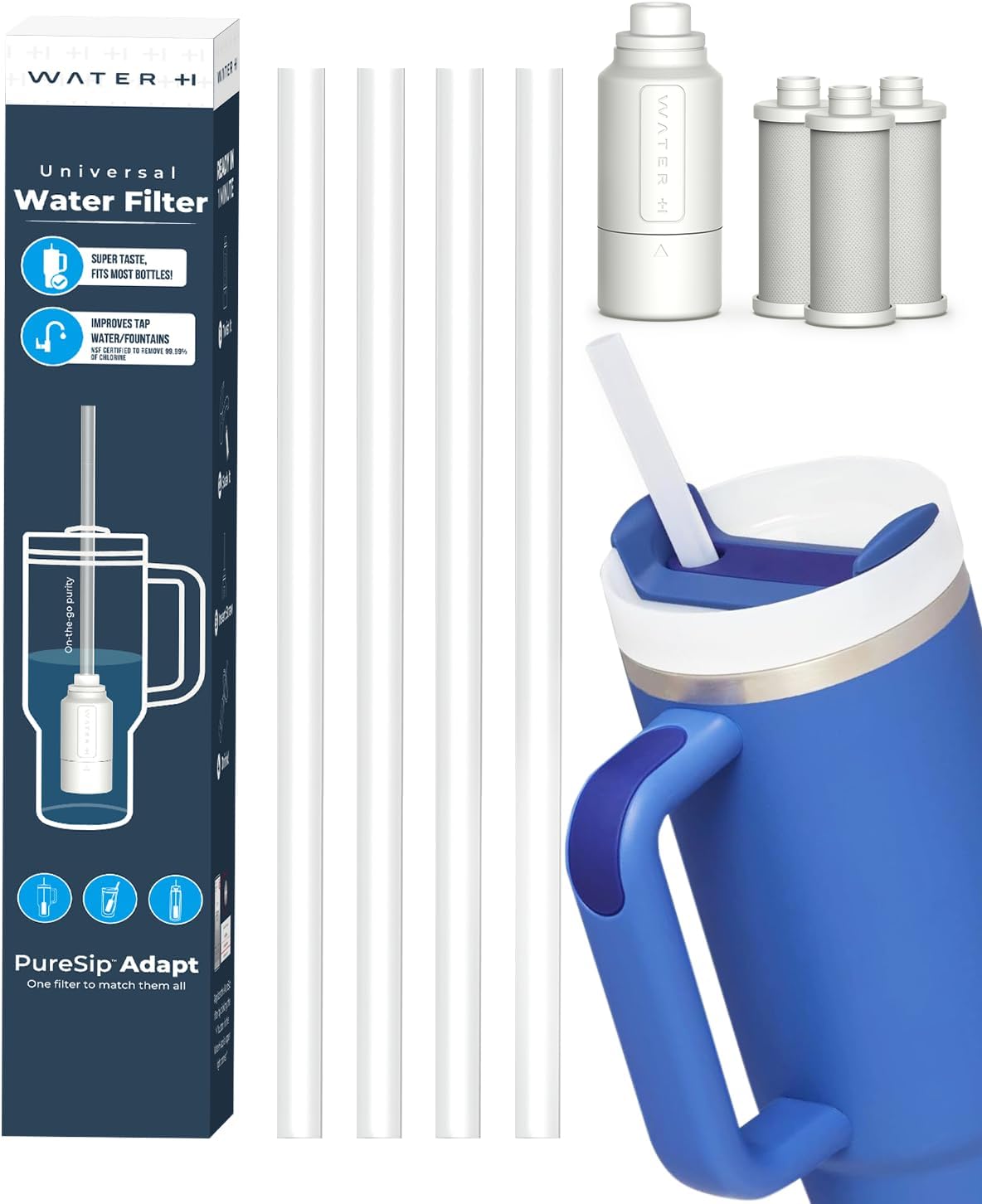 PureSip Adapt Stanley Bottle Straw, Reusable Straws with Filter, Stanley Straw Replacement 40 oz, 30 oz, Plastic Straws for WATERH Vita Bottle, Simple Modern, Hydro Flask (3 Filter + 5 Straws)