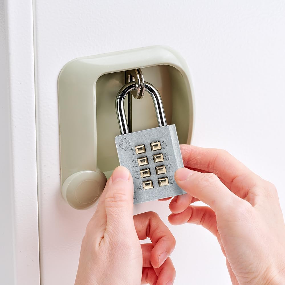 XB35 8-Digit Push Button Combination Padlock, 4 Digit Locking Mechanism, Gray, 1-Pack