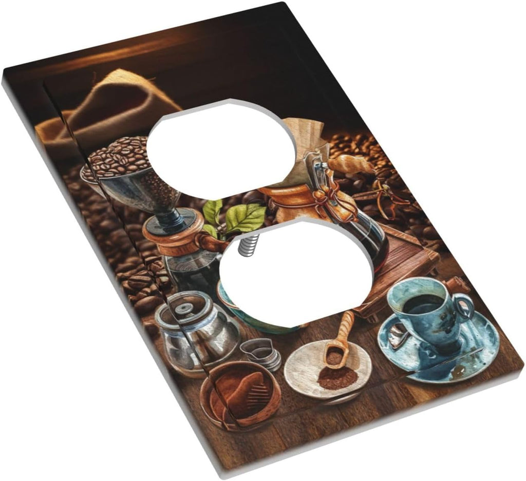 Decorative Outlet Covers Retro Coffee Maker Beans Cup 1 Gang Duplex Light Switch Cover Plate Wall Plates for Electrical Outlets Switchplate Faceplate for Kirchen Decor