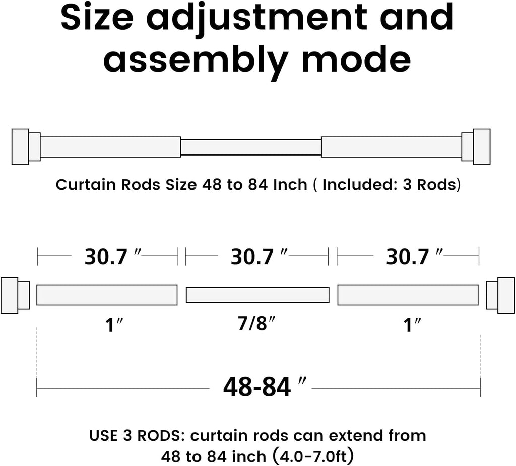 Time Forest Heavy Duty Curtain Rods for Windows 48 to 84 Inch, Silver Curtain Rods Telescoping Design Adjustable Length Easy Assemble Install with Only 3 Rods for Bedroom Living Room