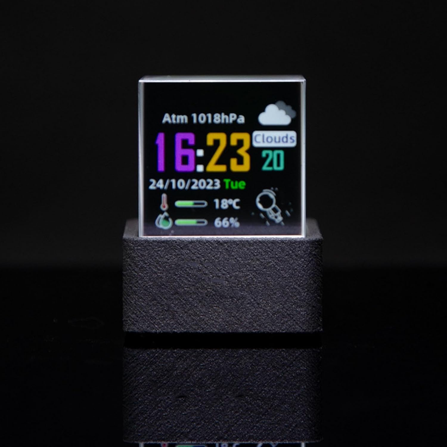LED Holographic Crystal Cube, 3D Photo Display Smart Weather Digital Clock with GIF Animation Library, for Desk Car Decoration Home Office