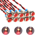 10pcs 6mm 1/4" LED Metal Indicator Light AC/DC 12-24V Waterproof Signal Lamp Pilot Dash Directional with Wire(Red)