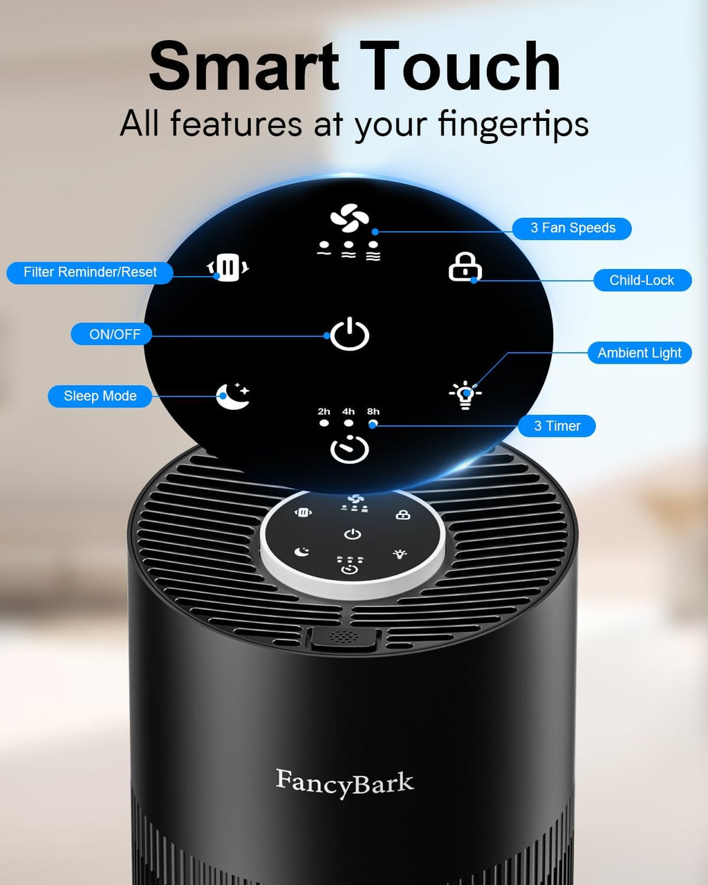 Air Purifiers for Home Bedroom Up to 1000 Ft², H14 True HEPA Room Air Purifiers for Bedroom With Sleep Mode Light Mode & Aroma Function Air Cleaner Smoke Odor Dust Pollen Pet Dander (Black)