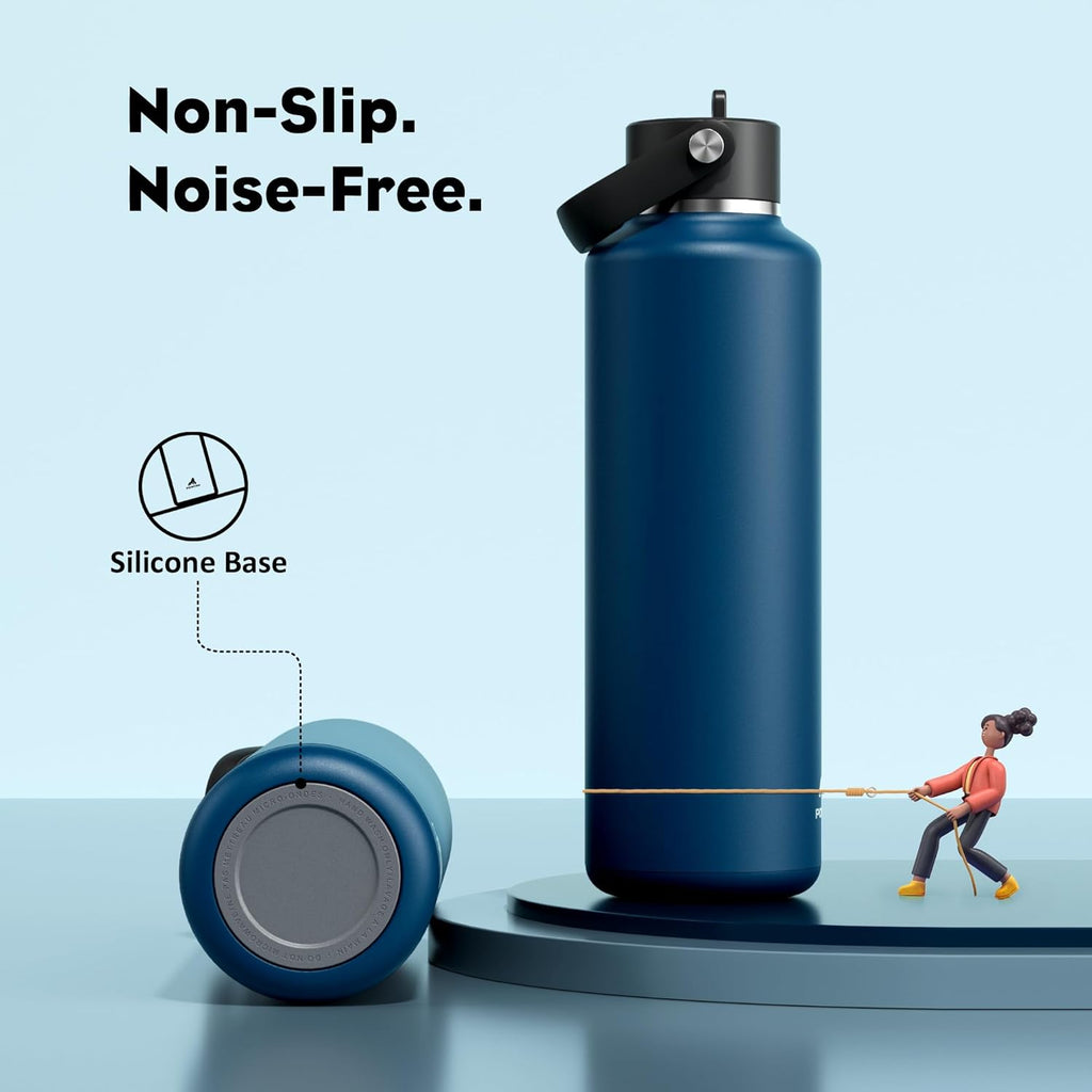 POWCAN 24 oz Water Bottle Insulated: BPA-Free, Leakproof Lid with Straw, Lightweight, Flex Cap, Stainless Steel Water Bottle for Office, Men, Gym, Commute, Worker, Walking, Cycling (Indigo Blue)