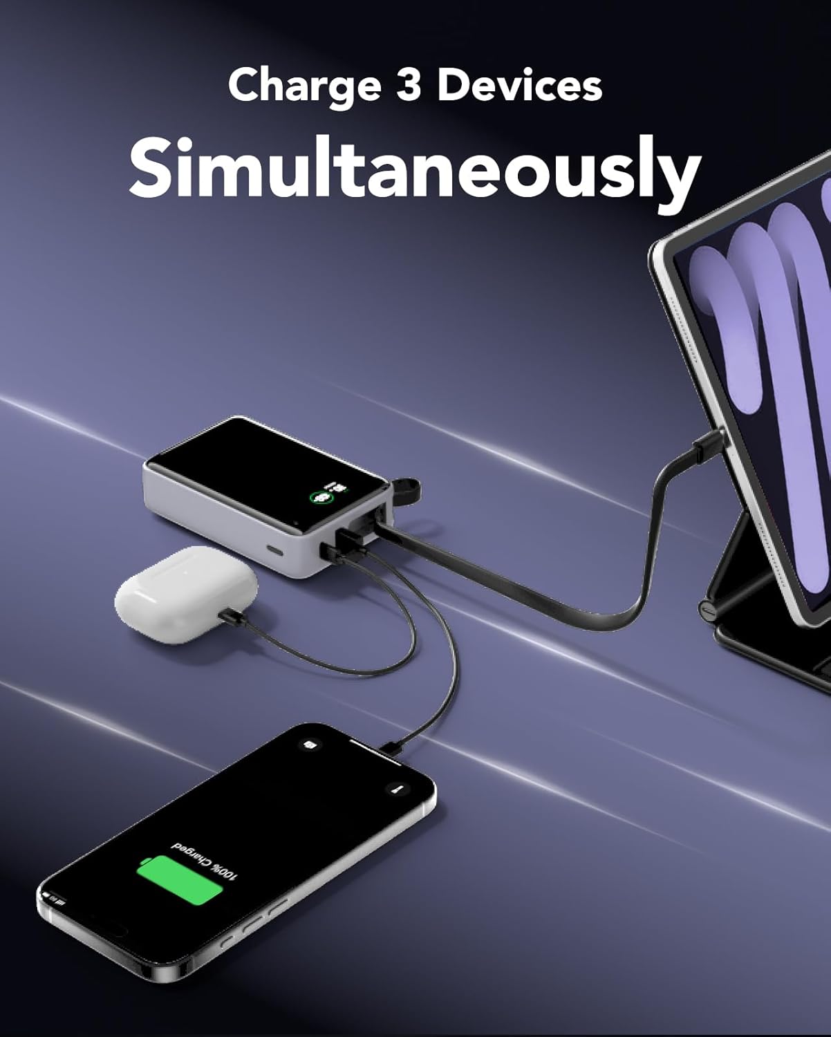 Portable Charger 20000mAh,30W PD3.0 and QC4.0 Fast Charging Type C Power Bank,Built in Cable Phone Battery Pack Compatible with iPhone 17 16 15 Samsung Google iPad Laptop etc