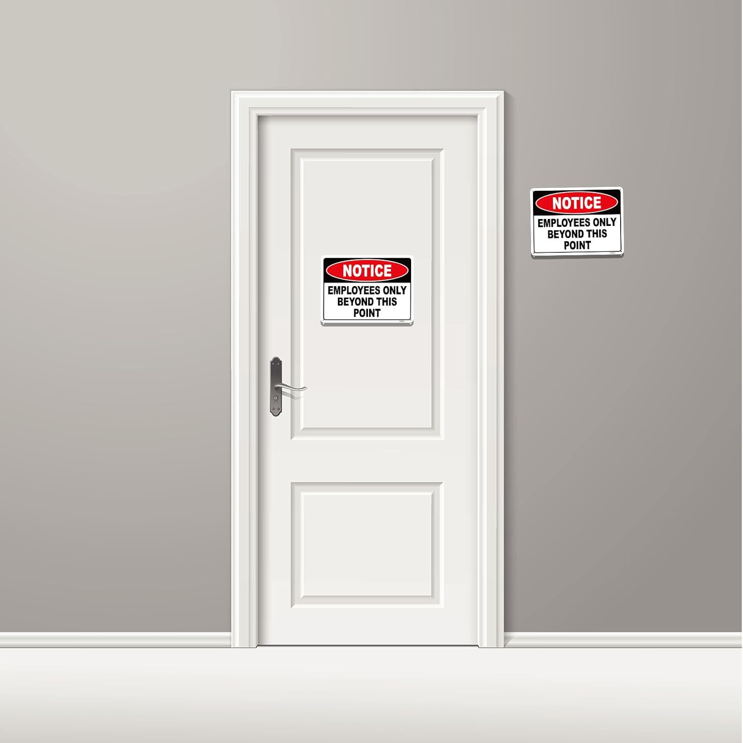 2PC Employees Only Beyond This Point Sign, 10 x 7 Inches - Aluminum - No Customers Allowed In Work Area For Door, Do Not Enter, Restricted Area Sign