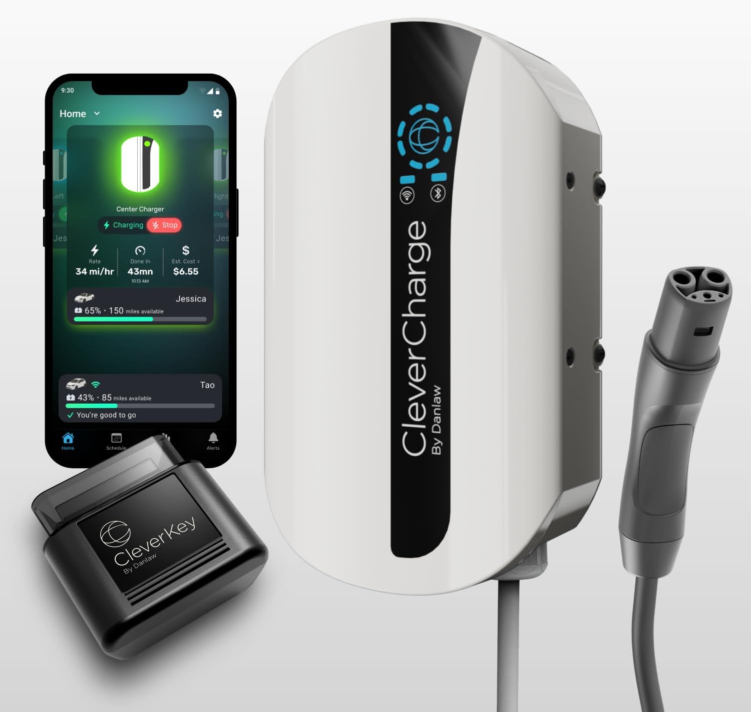 CleverCharge EV-113A Wi-Fi Enabled Level 2 EV Charger, Hardwired EVSE with NACS Connector & CleverKey AI, Up to 48A / 240V, UL/Energy Star Rated, 25ft Cable, Soft White