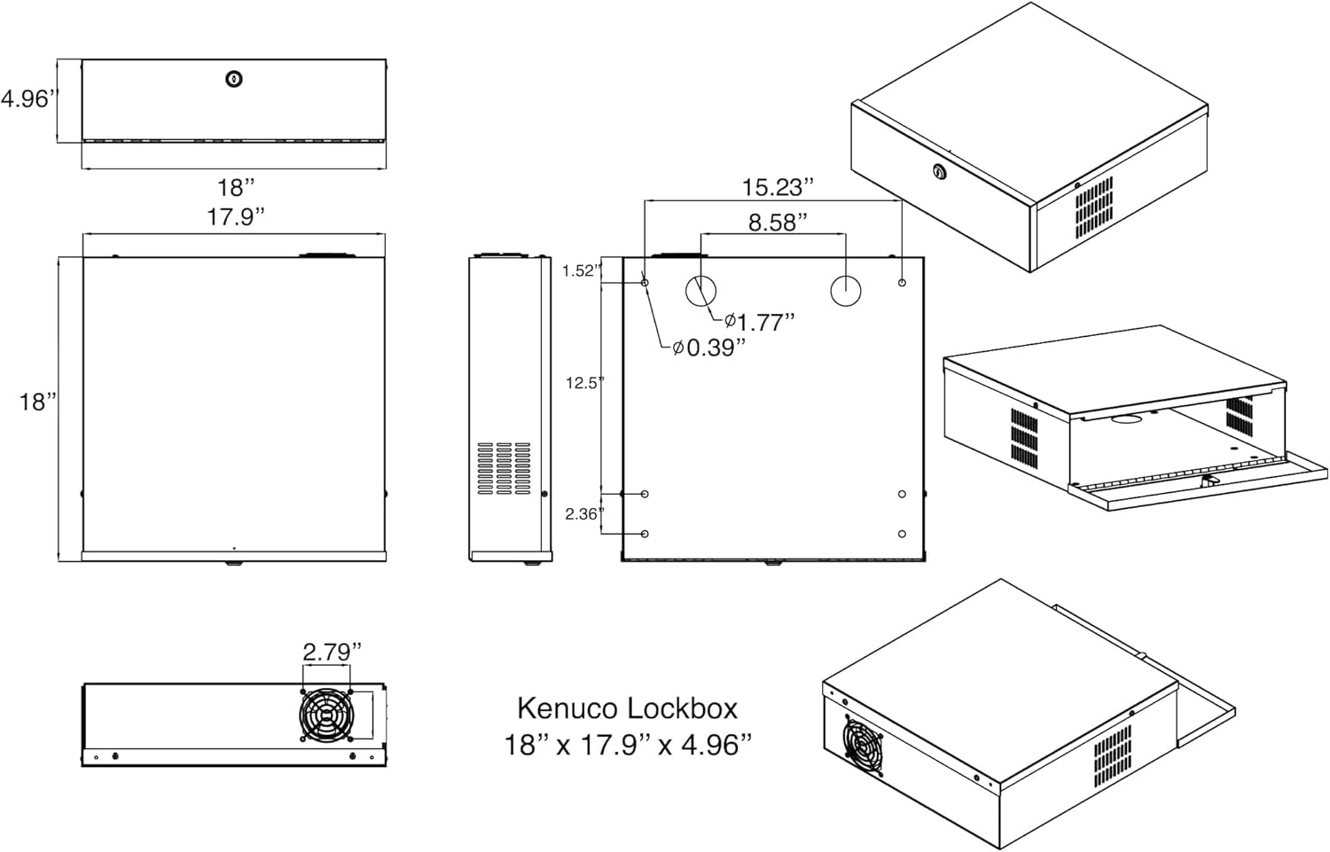 Kenuco White Heavy Duty 16 Gauge Steel DVR Security Lockbox with Fan (BK 18'' X 17.9'' X 4.96'')