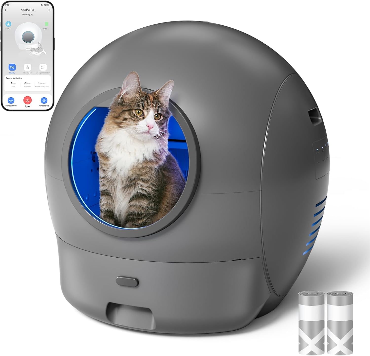 Upgraded Self Cleaning Litter Box, KungFuPet S2 Automatic Cat Litter Box Self Cleaning for Multi Cats, Extra Large Automatic Litter with Safety Protection, Odor Removal, APP Control Self Clean Robot