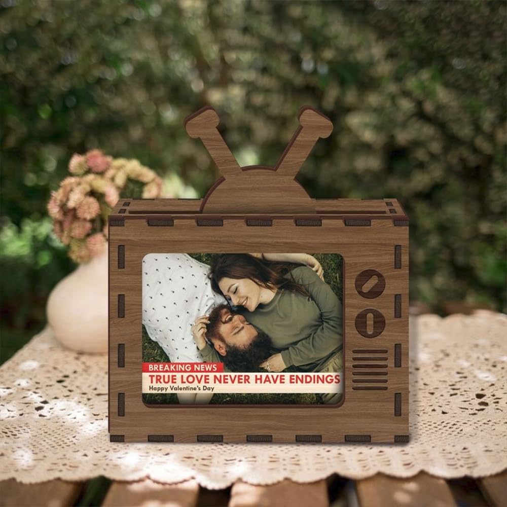 Custom Wooden TV Photo Frame for Couple, Personalized Valentine Love Display for Couples Newlyweds Husband Wife, Custom Valentine Gifts for Couple