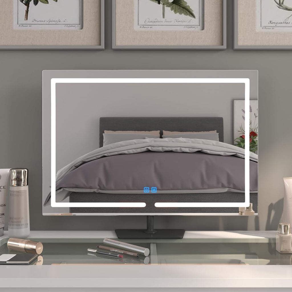 Vanity Mirror with Lights, 23.27 x 17.7 Inch LED Makeup Mirror, Lighted Makeup Mirror with Dimmable 3 Modes, Smart Touch Control, Aluminum Frame and Tempered Glass Base, Bronze