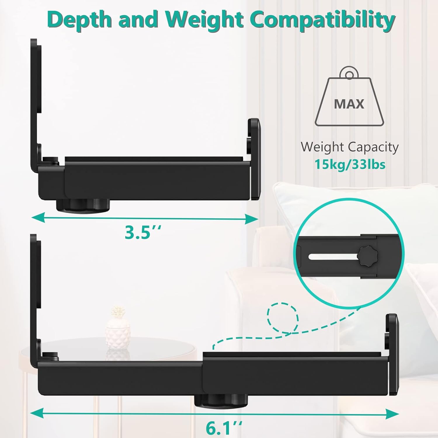 WALI Universal Soundbar Wall Mount, Center Channel Speaker Wall Mount Dual Bracket Hold up to 33 lbs, Arms Extend Adjustment from 3.5 to 6.1 inch (SLK202), Black