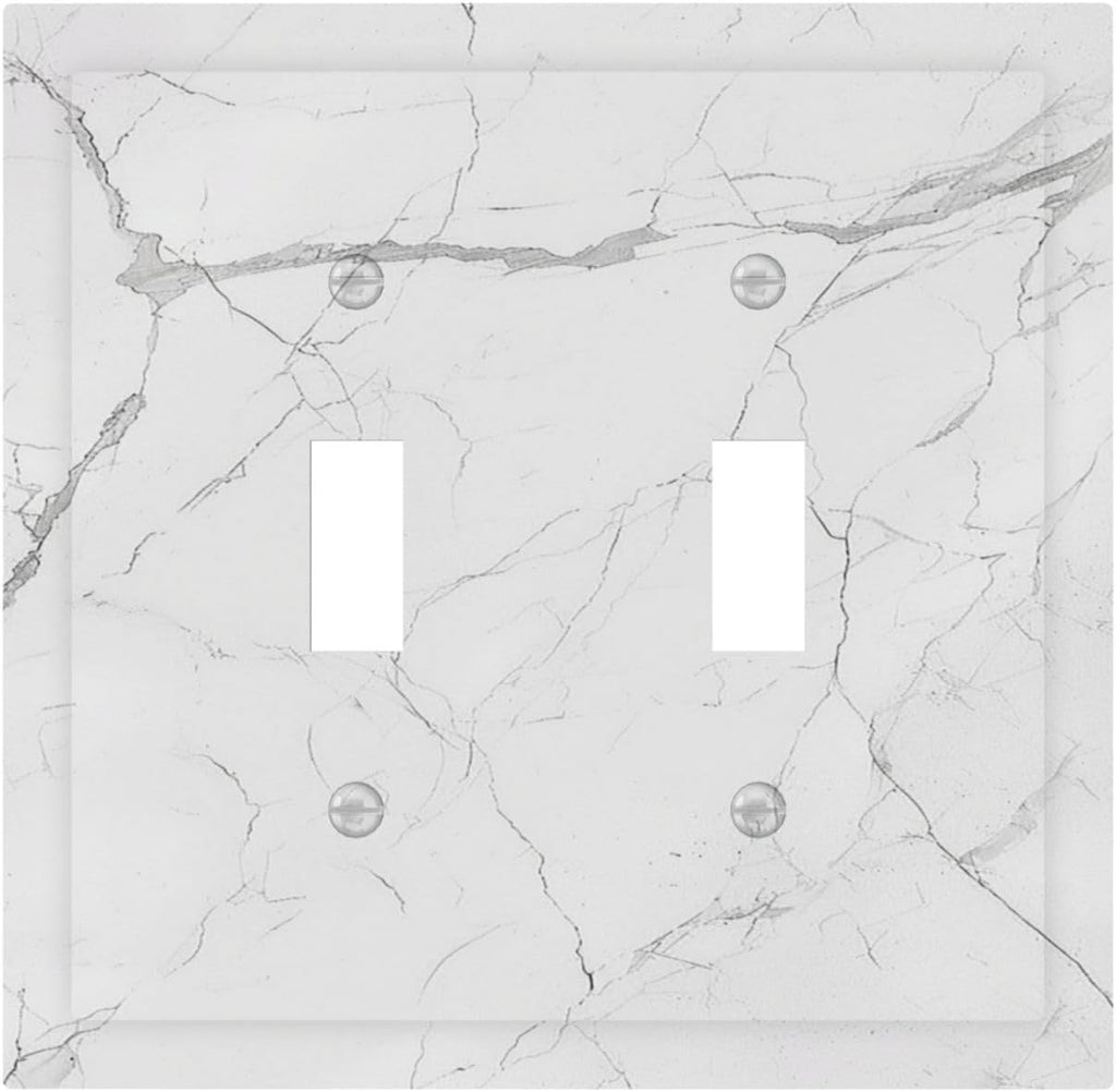 Decorative Switch Plates White Grey Abstract Modern Marble 2 Gang Double Toggle Outlet Light Switch Cover Wall Plate Electrical Faceplate for Bathroom Kitchen Decor