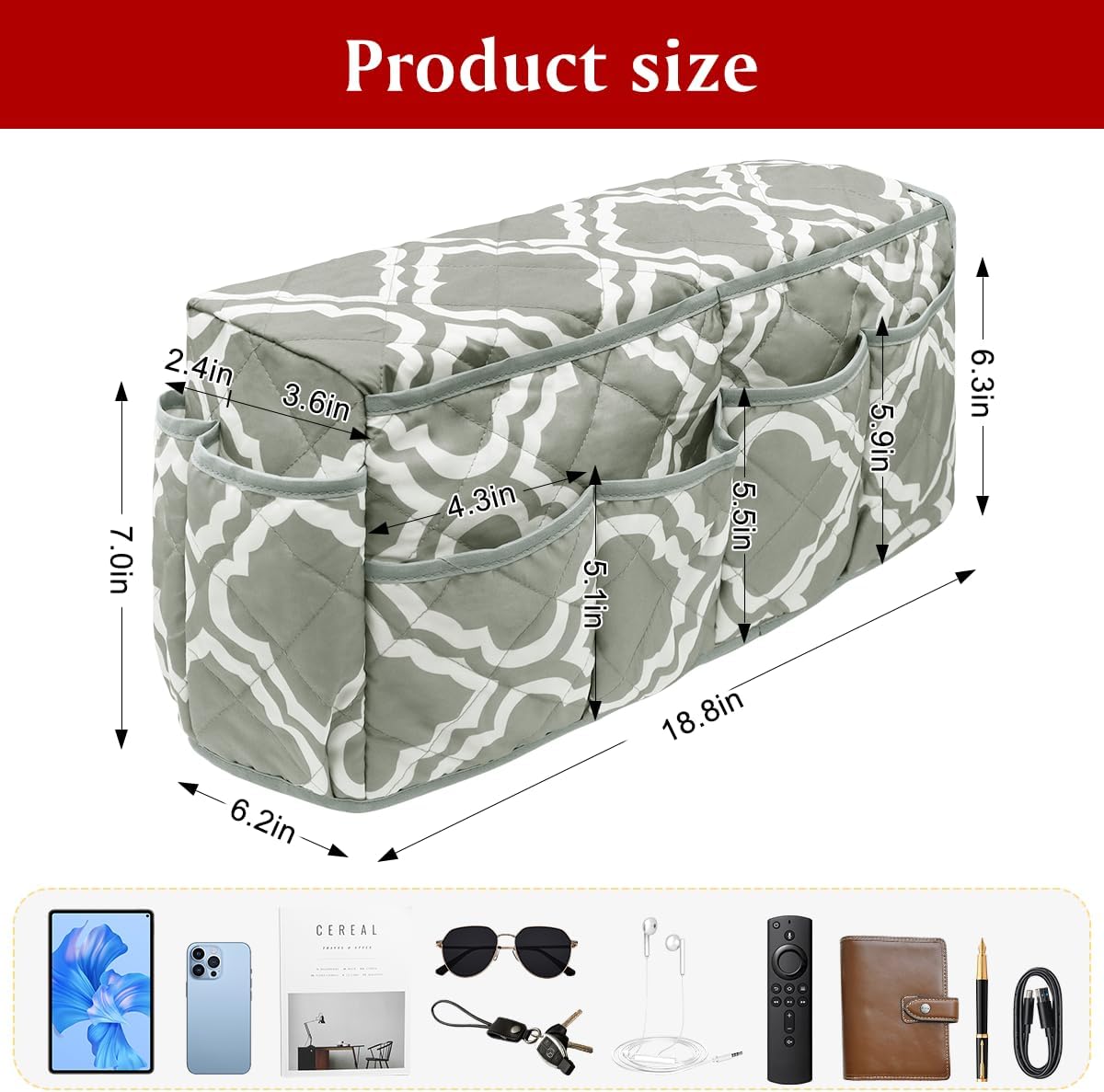 Remote Control Holder, Non Slip Bedside Armchair Caddy, Recliner Arm Caddy Armrest Organizer with 14 Pockets for Cell Phone TV Remote Control Magazines