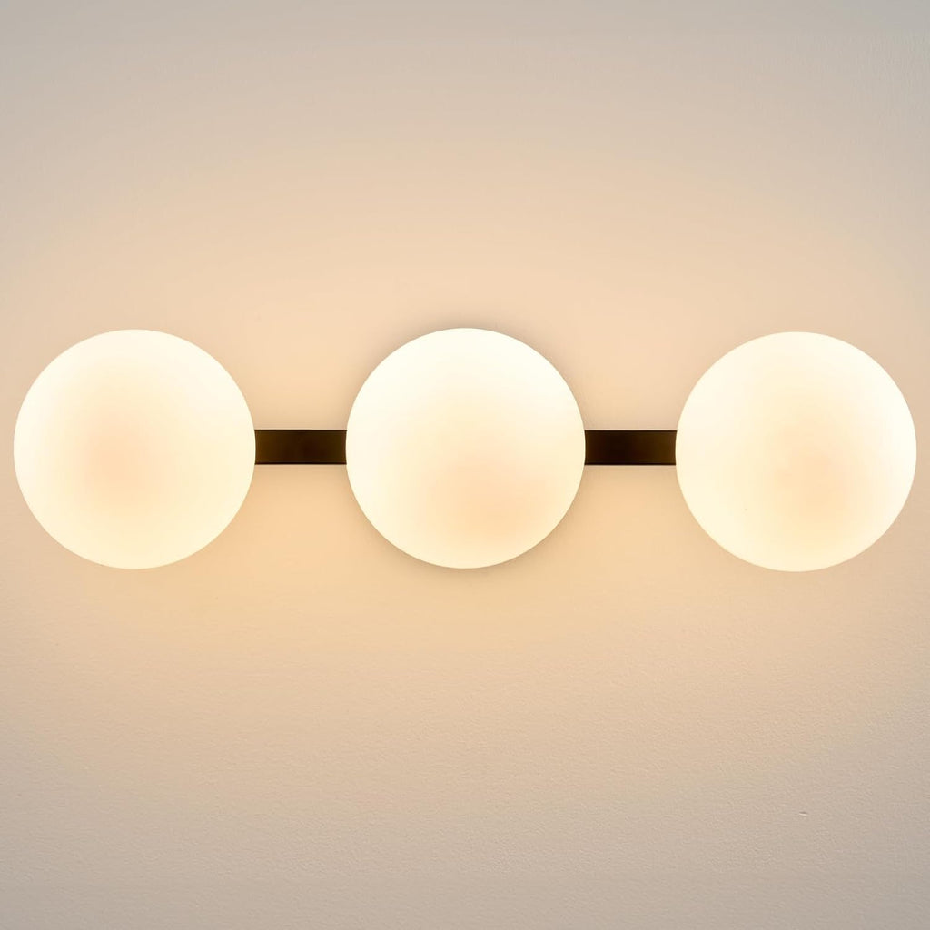 Bathroom Vanity Mirror Light Fixtures: 3 Lights Bath Wall Sconce Lighting - Black Vanity Lights with Milk Glass Shade - Modern Minimalist Makeup Light Fixture above Mirror for Hallway Bedroom E26 Base