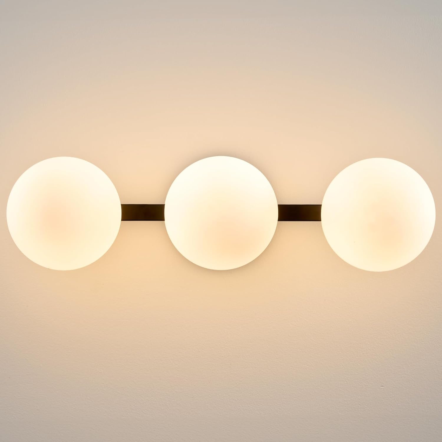 Bathroom Vanity Mirror Light Fixtures: 3 Lights Bath Wall Sconce Lighting - Black Vanity Lights with Milk Glass Shade - Modern Minimalist Makeup Light Fixture above Mirror for Hallway Bedroom E26 Base