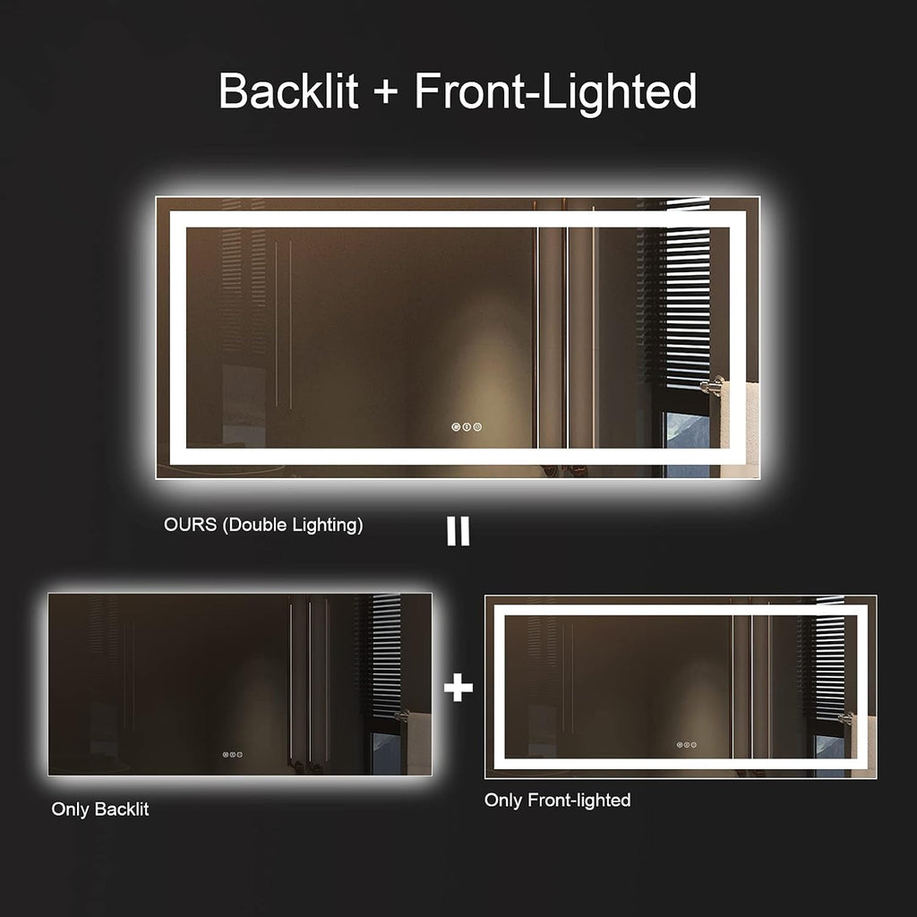 Amorho LED Bathroom Mirror, 84" X32" with Front and Backlight, Large Dimmable Wall Mirrors with Anti-Fog, Shatter-Proof, Memory, 3 Colors, Double LED Vanity Mirror