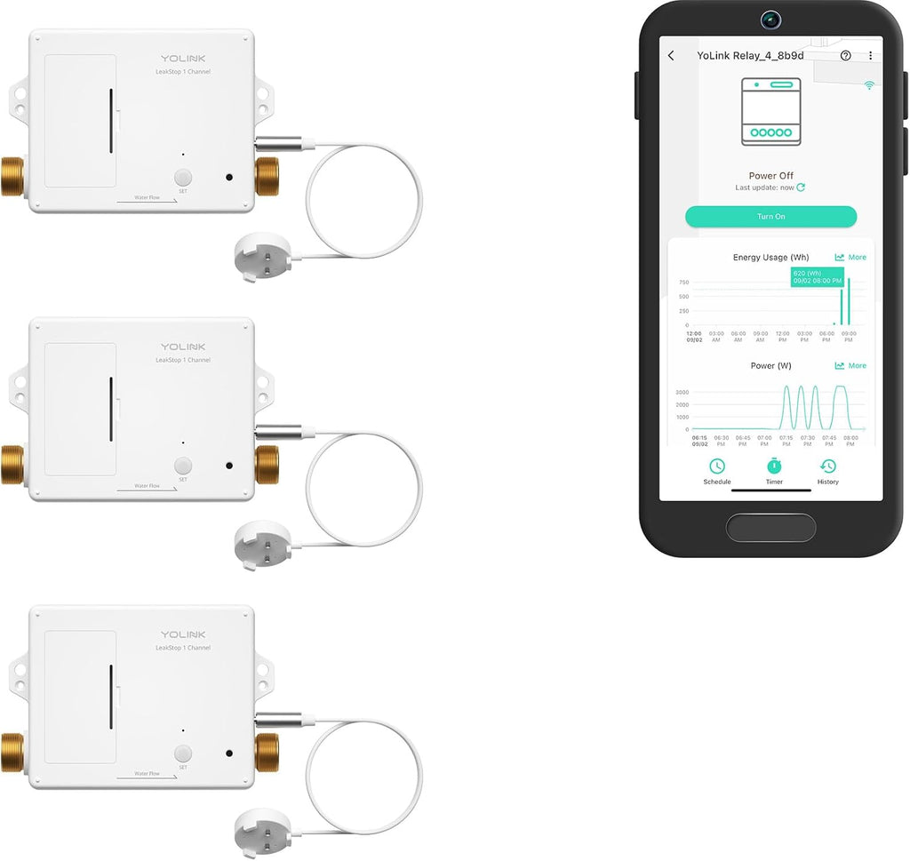 YoLink LeakStop 1-Channel, 3-Pack, Auto Shutoff Valves & Leak Detectors for Toilets/Sinks, Real-Time Monitoring, LoRa Long-Range, 2 AA Up to 5-Year Battery – Hub Required