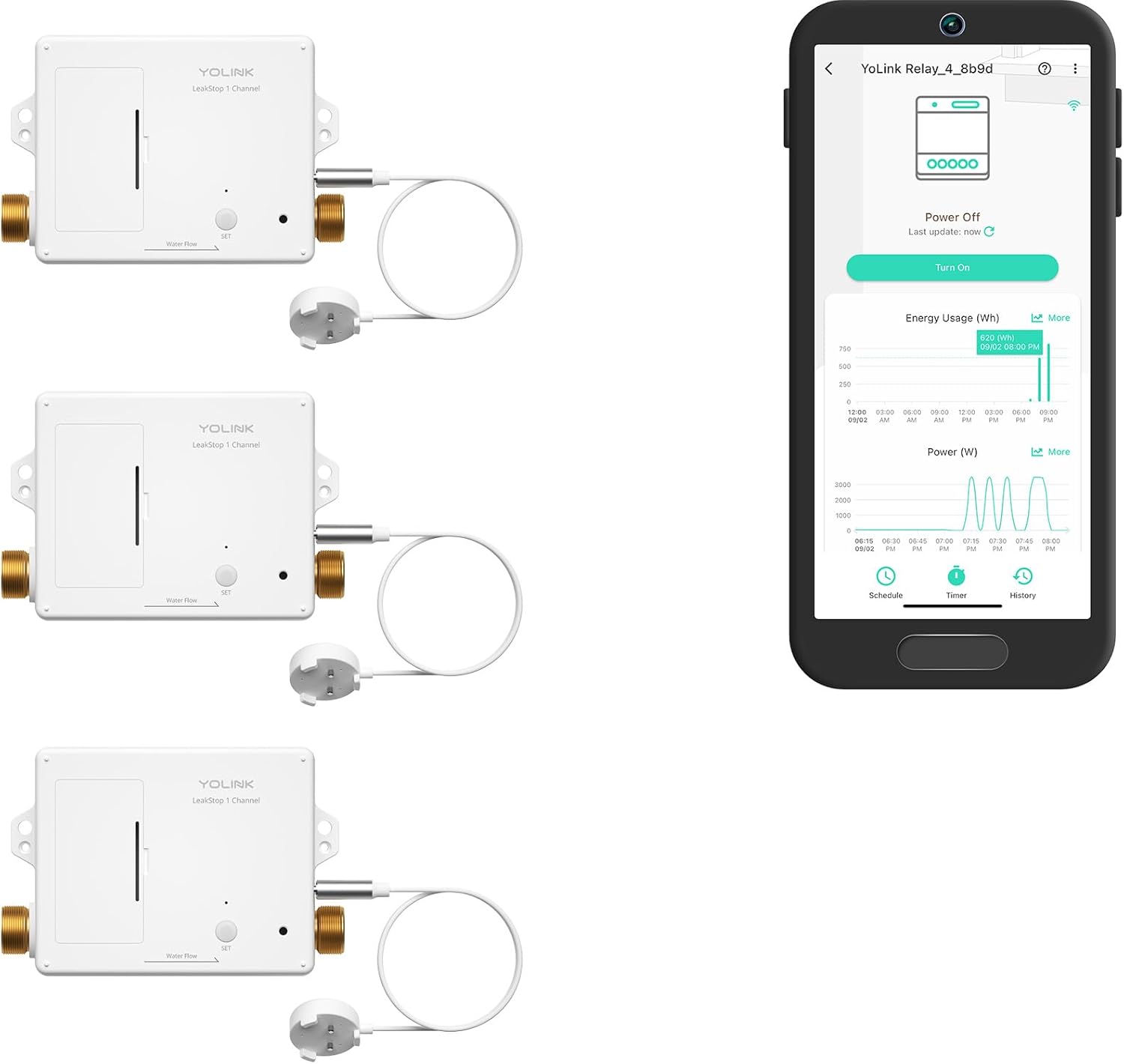 YoLink LeakStop 1-Channel, 3-Pack, Auto Shutoff Valves & Leak Detectors for Toilets/Sinks, Real-Time Monitoring, LoRa Long-Range, 2 AA Up to 5-Year Battery – Hub Required