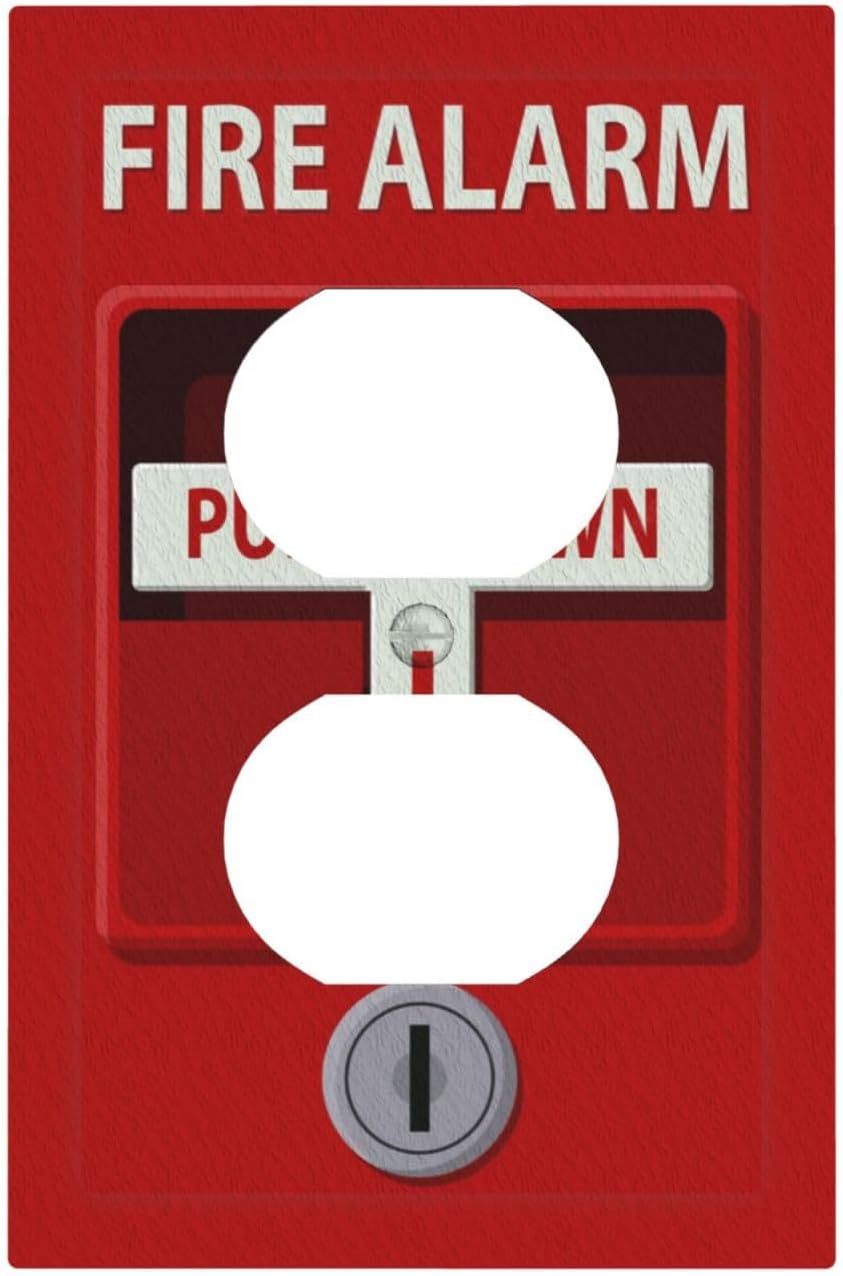 Decorative Outlet Covers Red Fire Alarm Novelty 1 Gang Wall Plate Receptacle Duplex Light Switch Cover Plate Single Dual Plug Covers Electrical Switchplate Faceplate for Office Home Decor