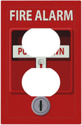 Decorative Outlet Covers Red Fire Alarm Novelty 1 Gang Wall Plate Receptacle Duplex Light Switch Cover Plate Single Dual Plug Covers Electrical Switchplate Faceplate for Office Home Decor