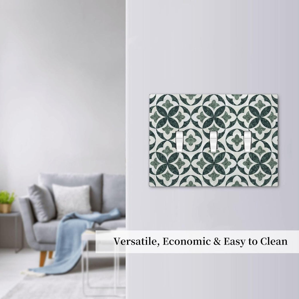 Green Luxury Modern Cubic Marble 3 Gang Triple Toggle Decorative Light Switch Covers Electrical Faceplate Switch Plates For Bathroom Kitchen Home
