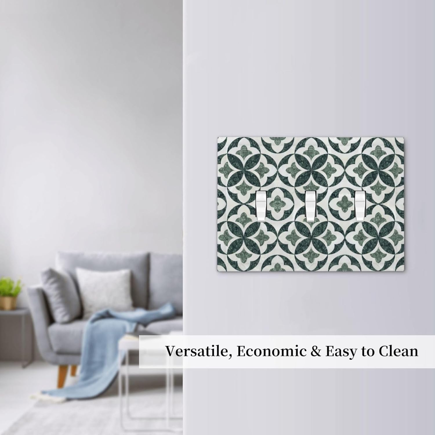 Green Luxury Modern Cubic Marble 3 Gang Triple Toggle Decorative Light Switch Covers Electrical Faceplate Switch Plates For Bathroom Kitchen Home
