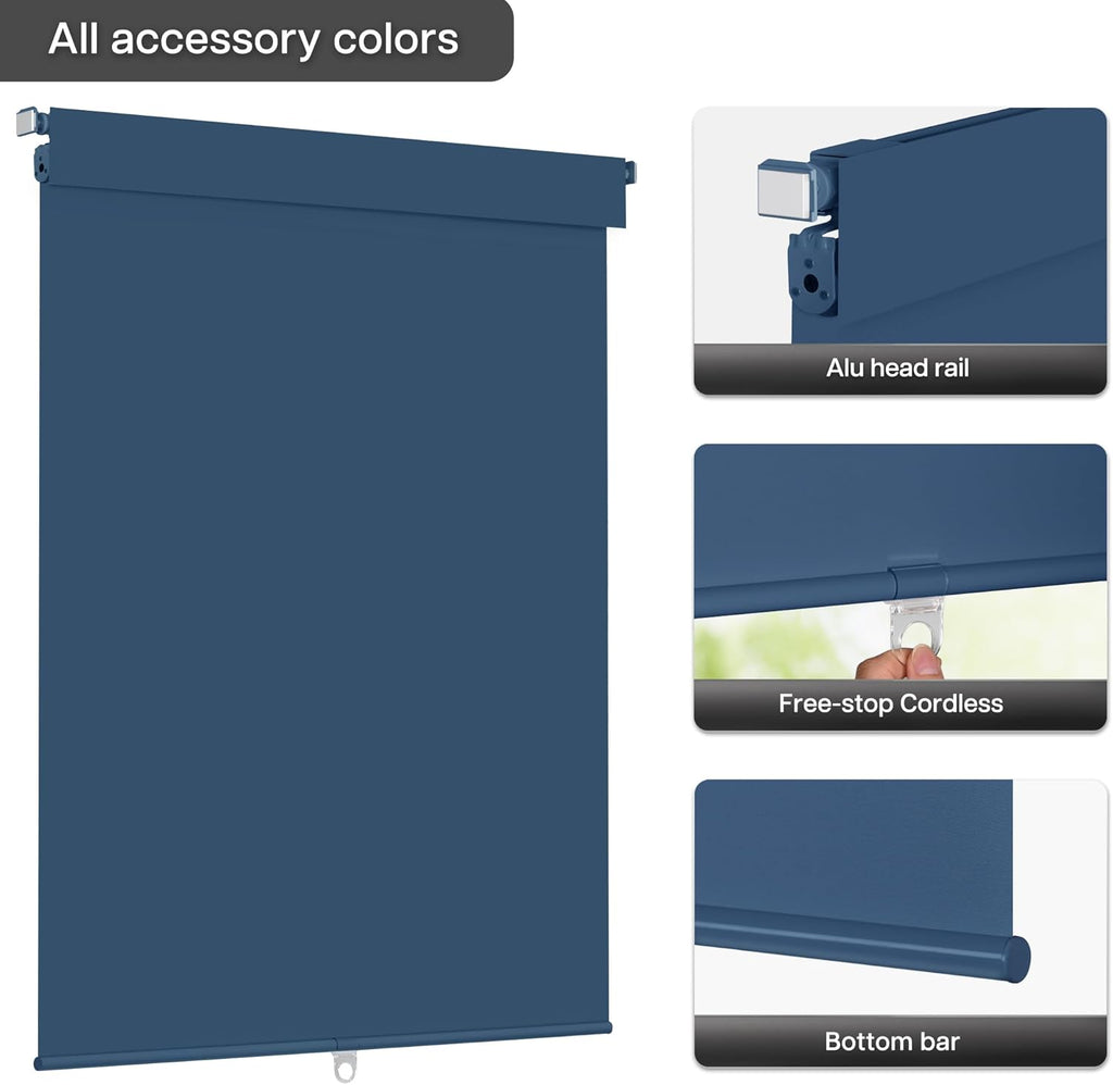 LazBlinds No Drill Blinds for Indoor Windows, Blackout Roller Shades, Cordless Window Blackout Blinds, Thermal Insulated Fabric UV Protection for Home and Office, 23.5" W x 72" H, Navy Blue
