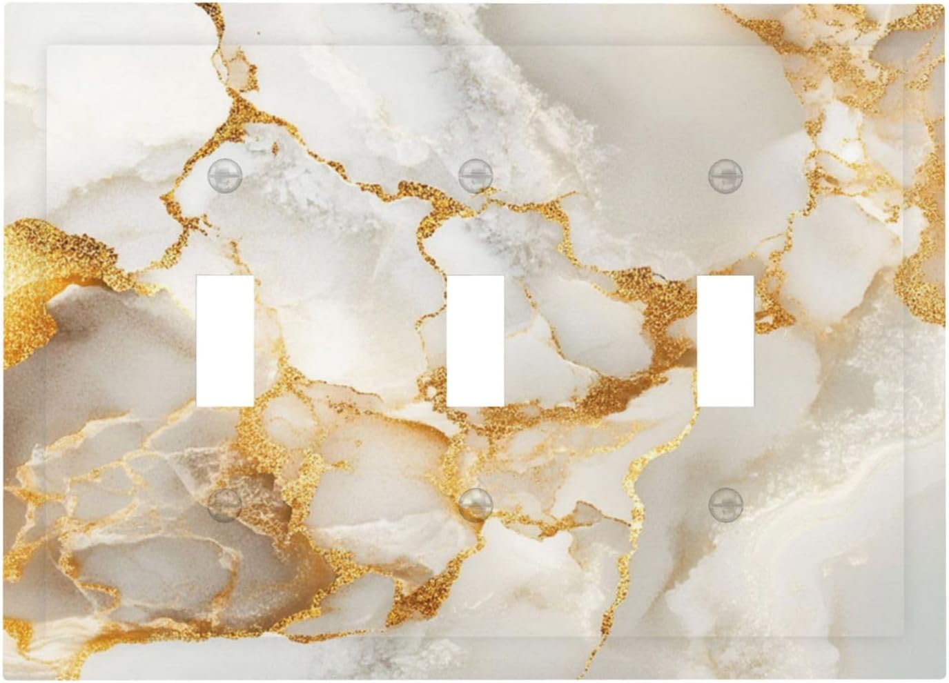 Gold Marble Crack Simple Abstract Print Decorative Switch Plates 3 Gang Wall Plate Triple Toggle Light Switch Cover Faceplate Electrical Wall Panels for Bathroom Kitchen Home Decor